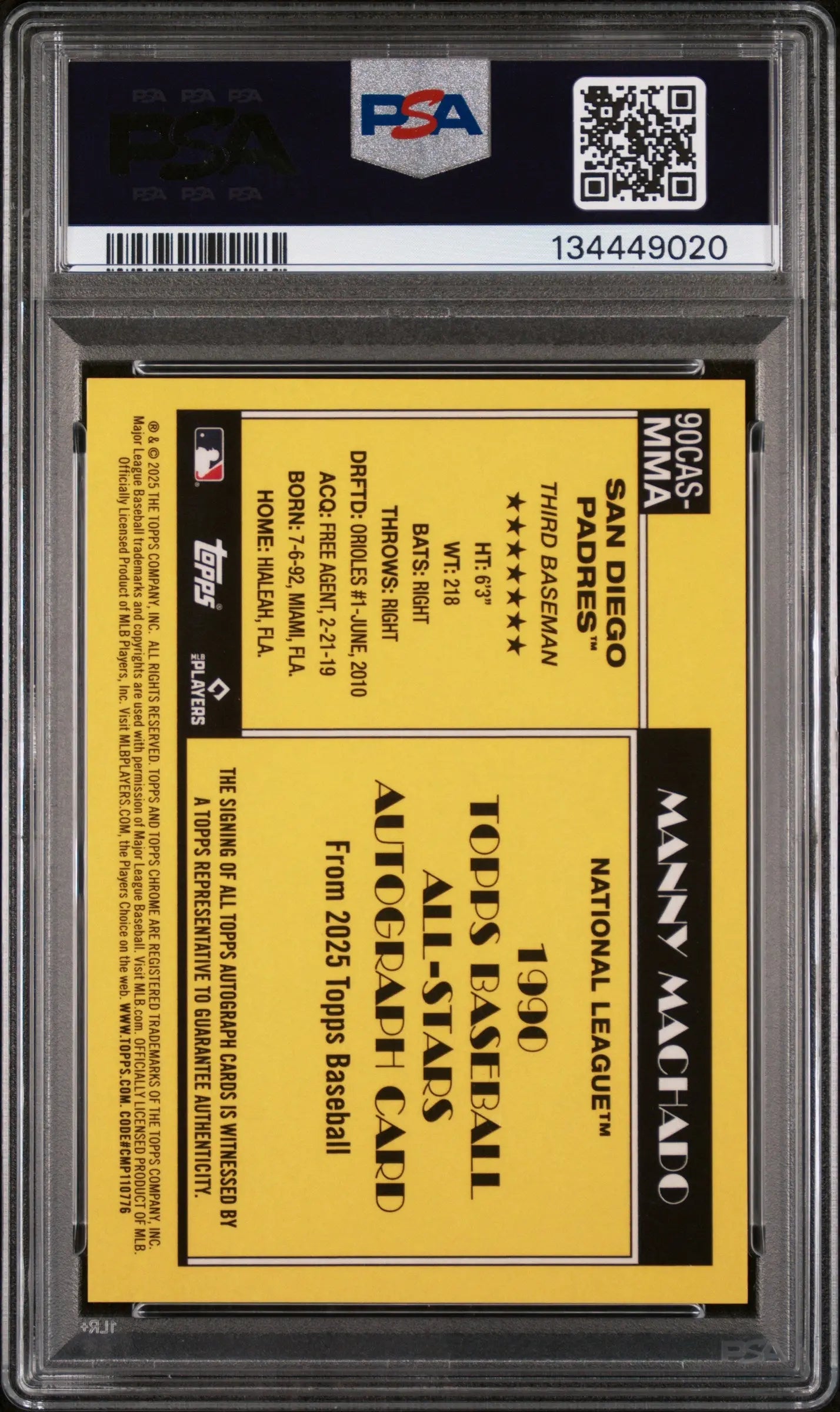 Manny Machado /5 Auto Silver Pack PSA 10 POP 1 All Star Red Autograph 2025 Topps 