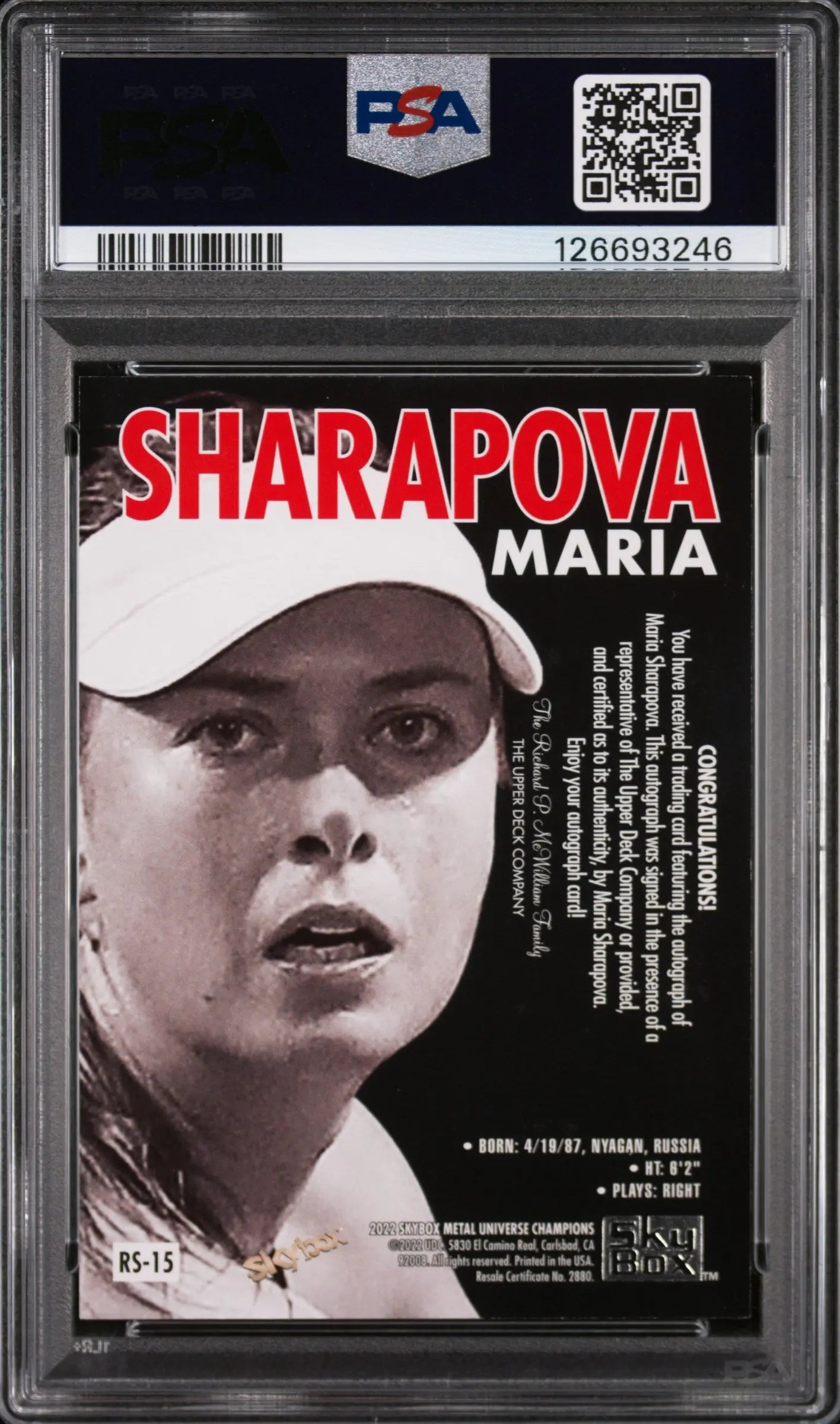 Maria Sharapova 2022 Metal Universe Auto PSA 9 Autograph Champions Rubies SP 