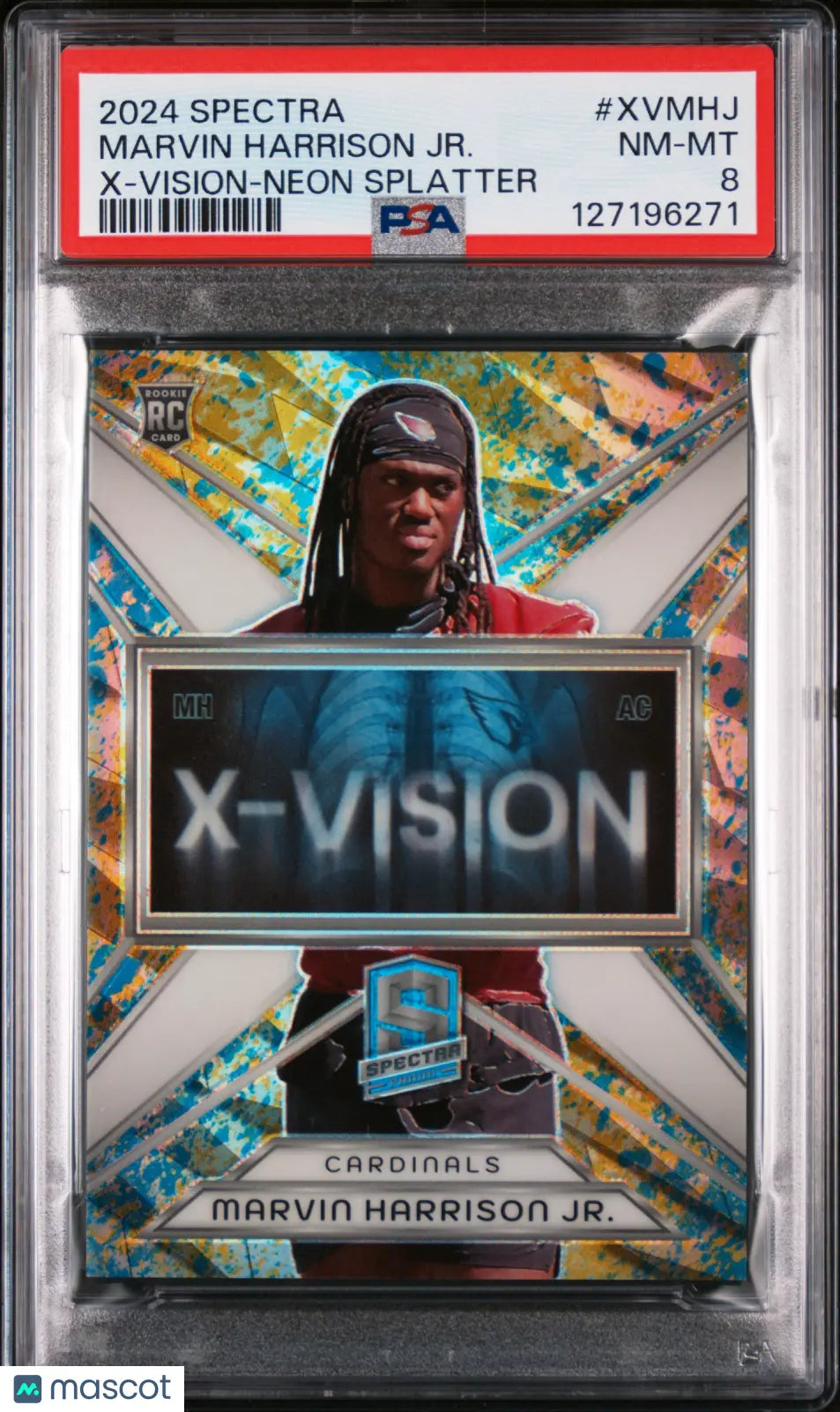 Marvin Harrison Jr /8 Rookie Neon Splatter PSA 8 2024 Panini Spectra X-Vision SP 