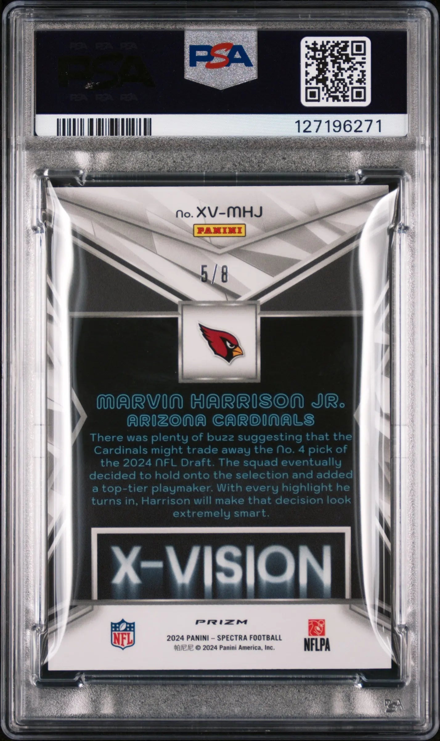 Marvin Harrison Jr /8 Rookie Neon Splatter PSA 8 2024 Panini Spectra X-Vision SP 