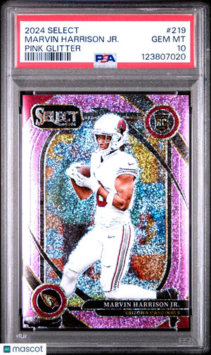 Marvin Harrison Jr RC Rookie PSA 10 Pink Glitter /15 9/15 2024 Select 