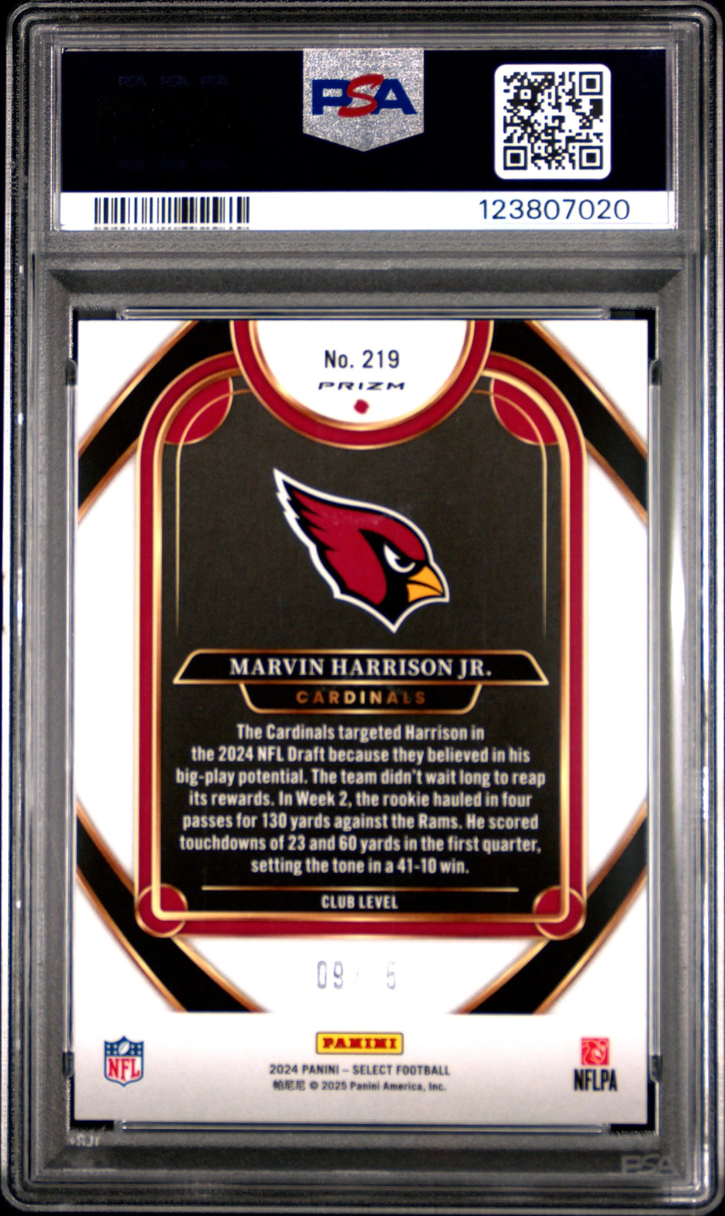 Marvin Harrison Jr RC Rookie PSA 10 Pink Glitter /15 9/15 2024 Select 