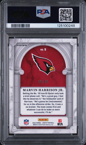 Marvin Harrison Jr. Red PSA 10 /49 2024 Panini Zenith Z Marquee RC Rookie 