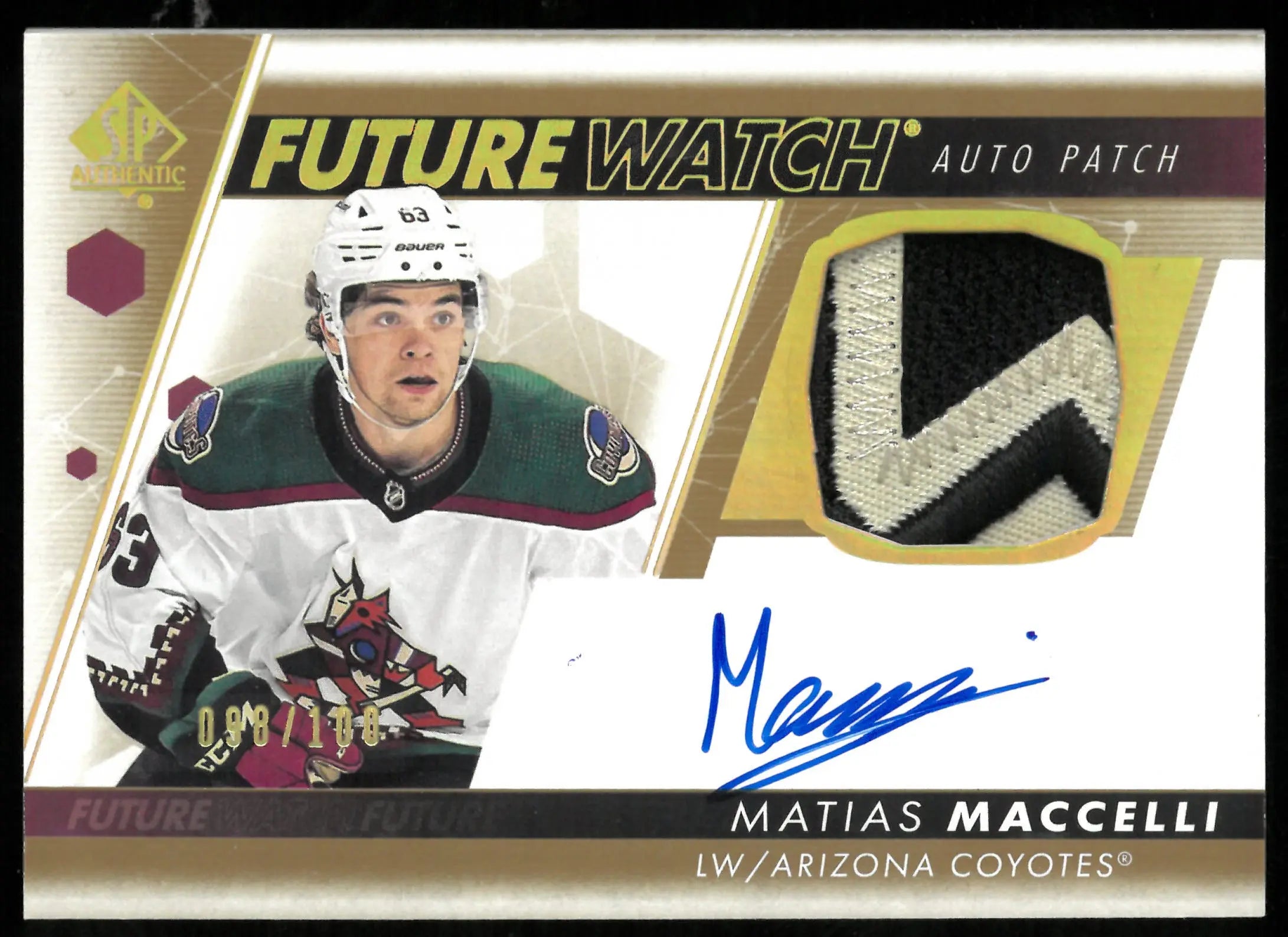 Matias Maccelli Future Watch Patch Auto /100 2022-23 UD Leafs 