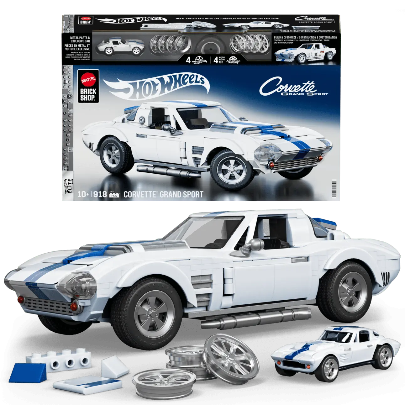 Mattel Brick Shop Hot Wheels Corvette Grand Sport Building Toy Kit (918 Pieces) 