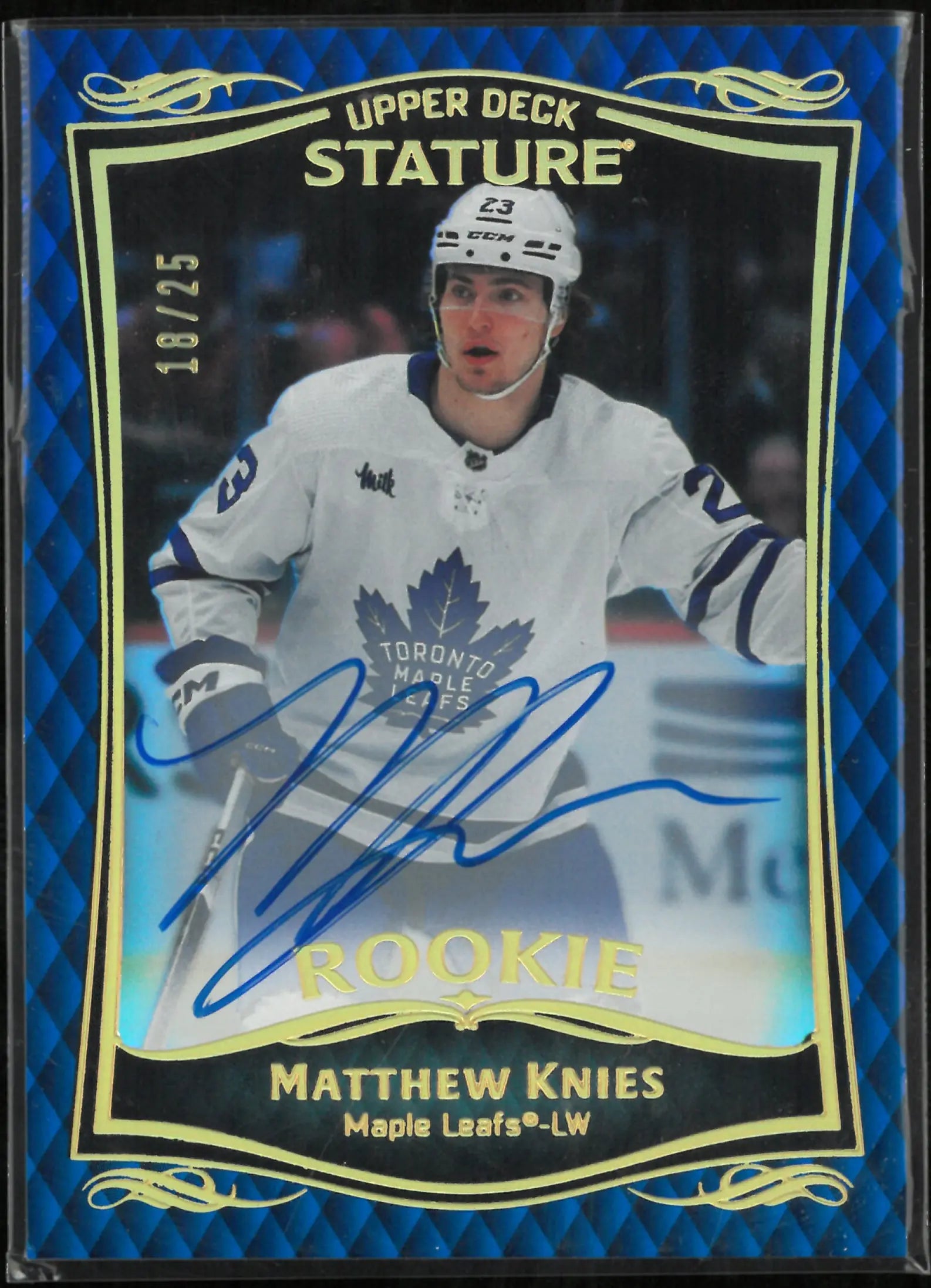 Matthew Knies RC Rookie /25 Auto Stature 2023-24 UD Blue 