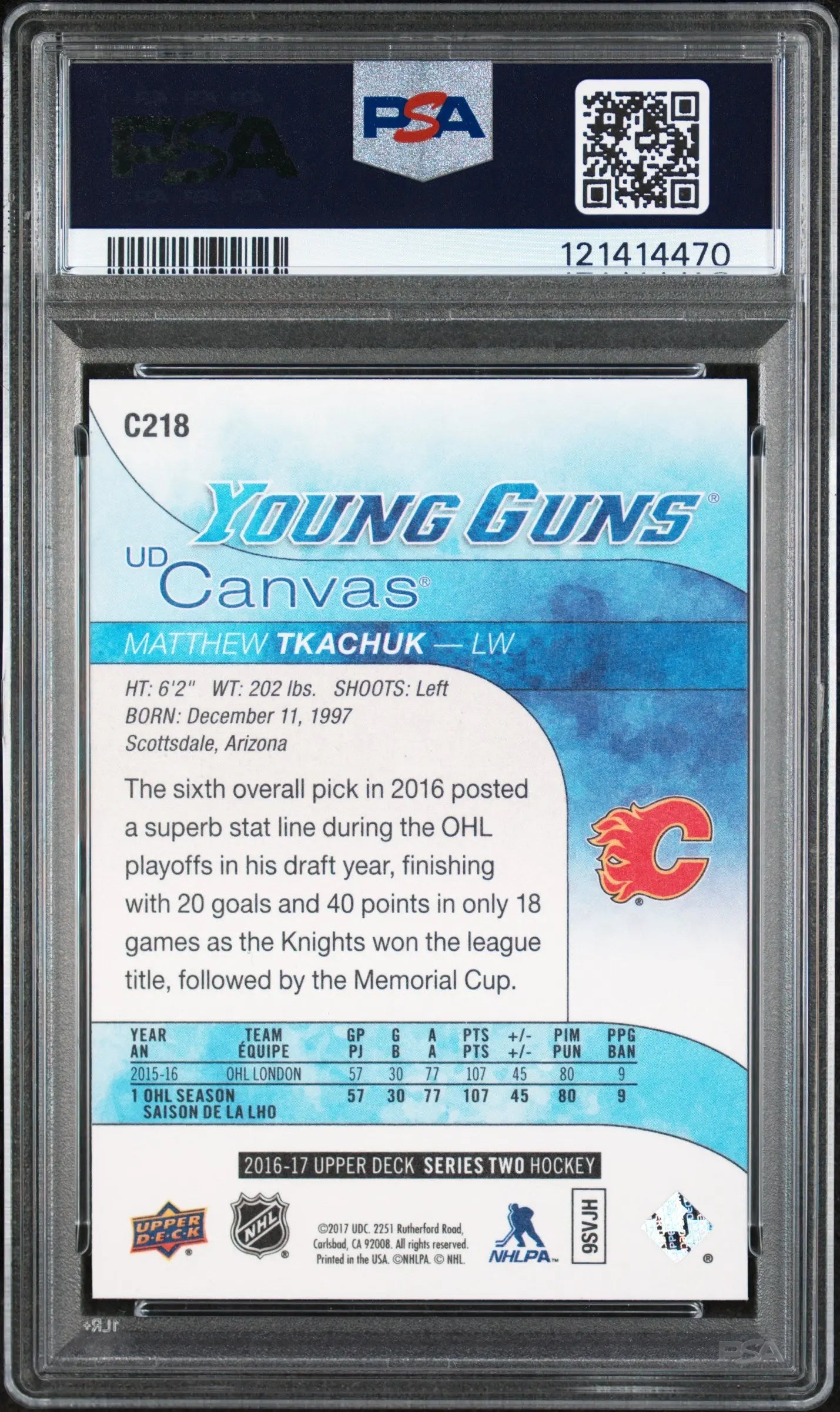 Matthew Tkachuk UD Canvas Young Guns PSA 9 RC Rookie Upper Deck 2016-17 16-17 