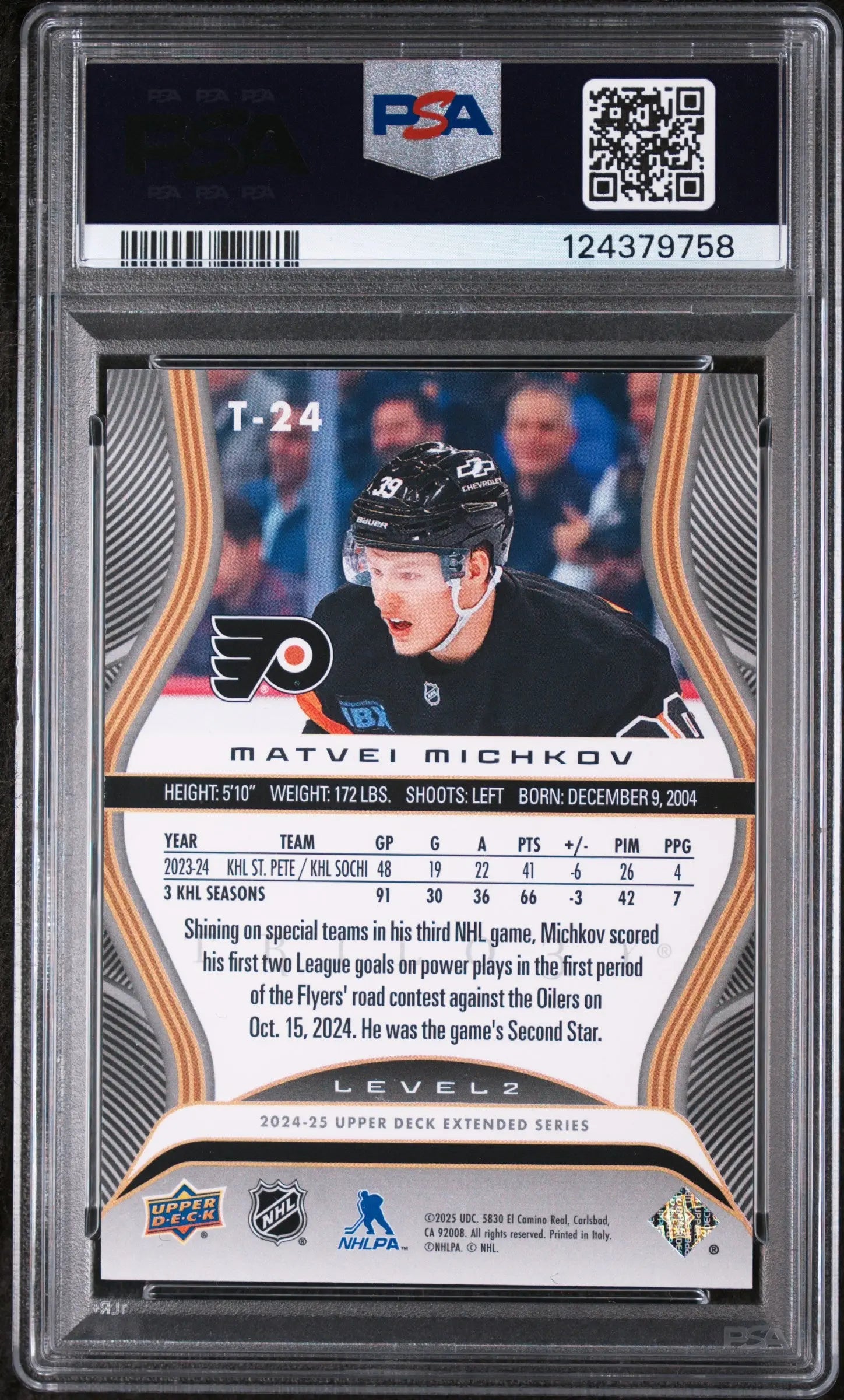 Matvei Michkov RC Rookie Premieres Trilogy Level 2 PSA 10 /499 UD 2024-25 