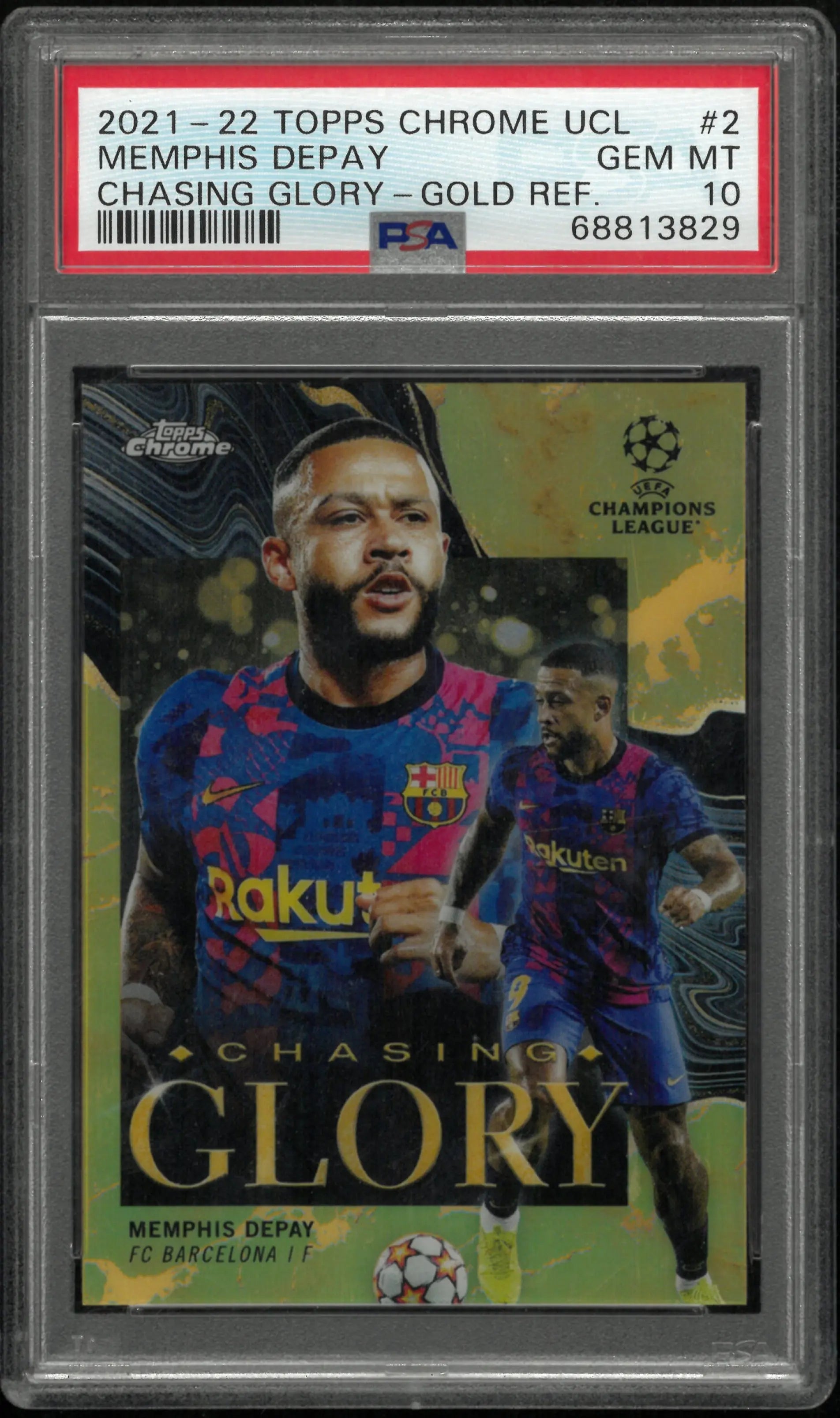 Memphis Depay PSA 10 Chasing Glory Gold /50 2021-22 Topps Chrome UCL Refractor 