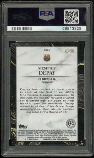 Memphis Depay PSA 10 Chasing Glory Gold /50 2021-22 Topps Chrome UCL Refractor 