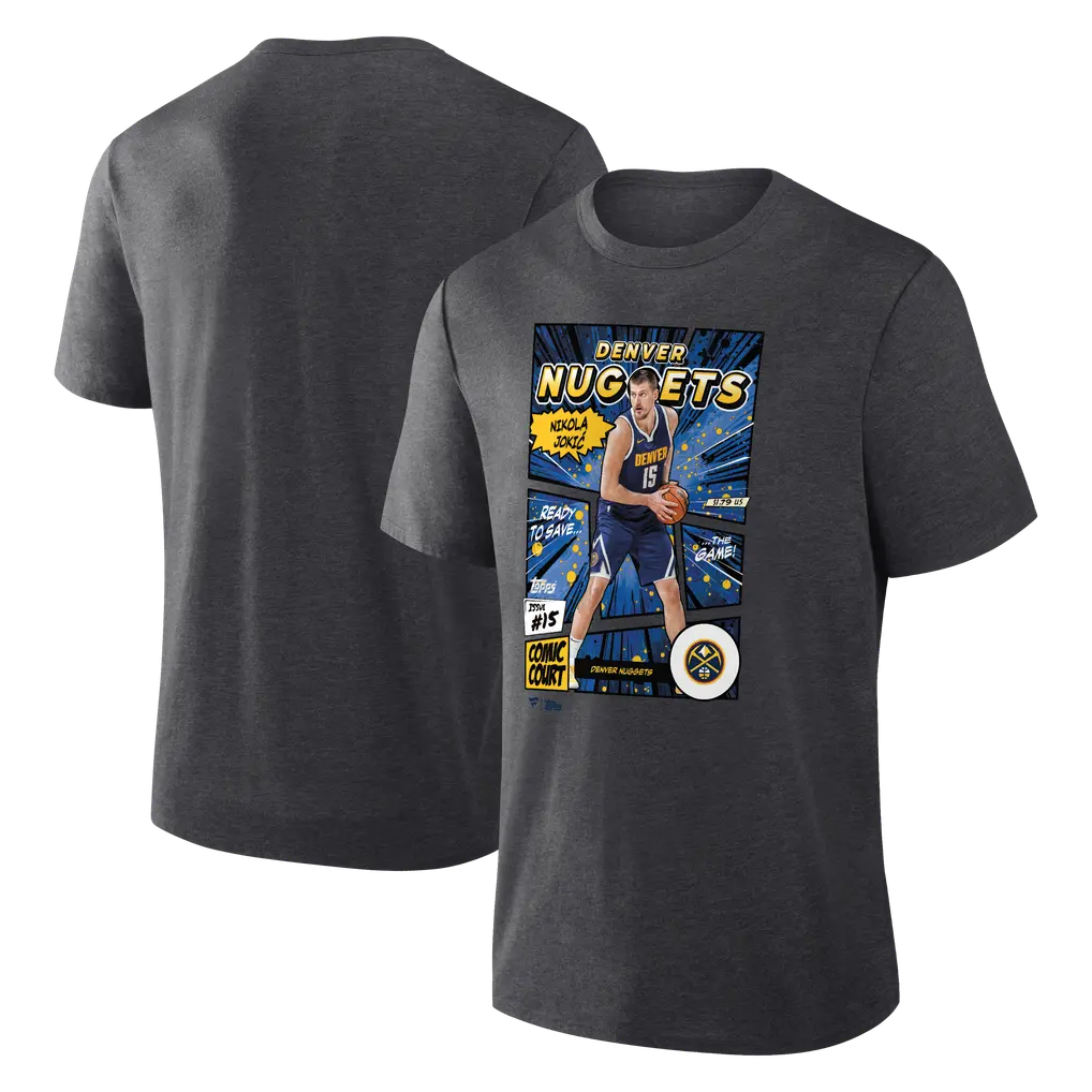 Men's Denver Nuggets Nikola Jokić Charcoal Topps Comic Court Tri-Blend T-Shirt 