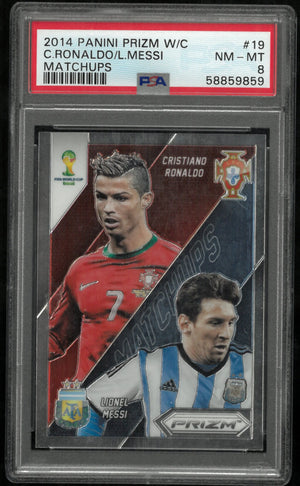 Messi Ronaldo Matchups PSA 8 2014 Panini Prizm World Cup Argentina Portugal 