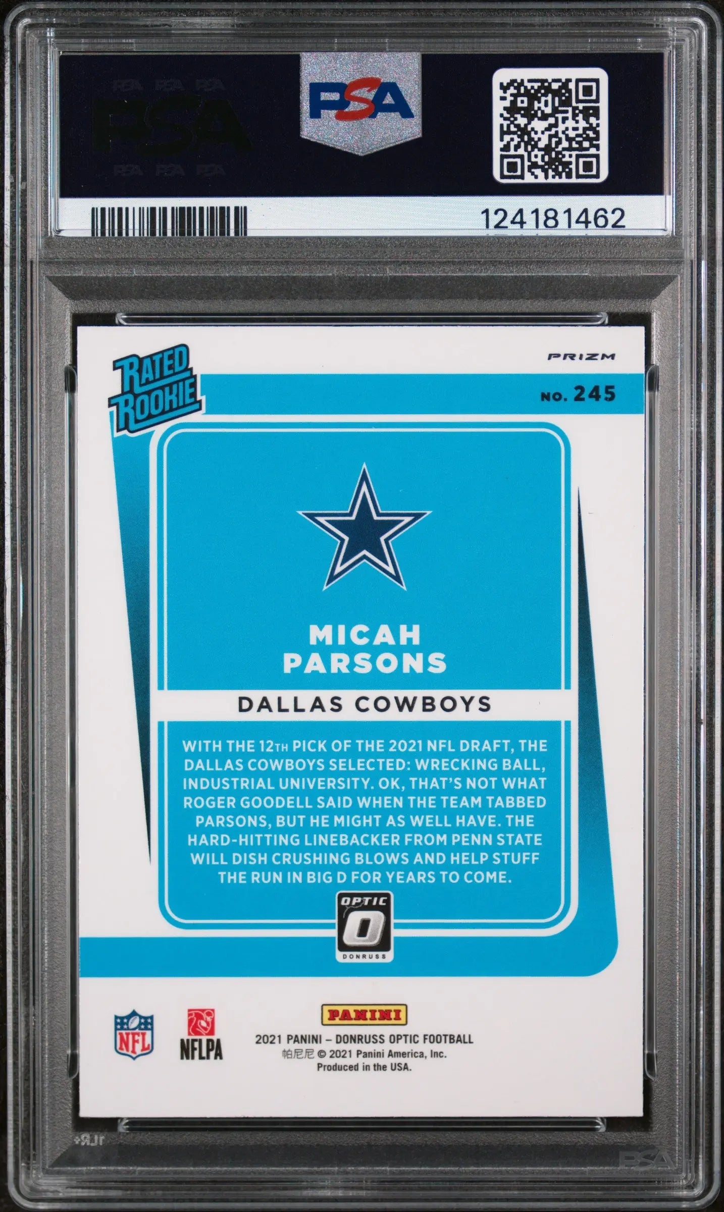 Micah Parsons Rookie RC 2021 Panini Donruss Optic Blue Scope PSA 10 GEM 