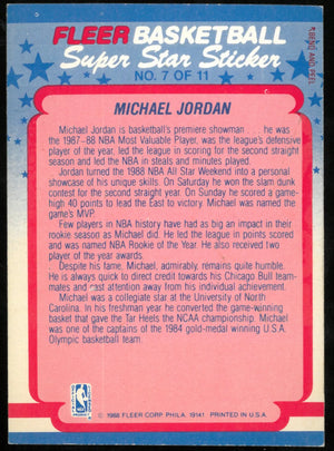 Michael Jordan Fleer Sticker 7 of 11 1988-89 88-89 Bulls 