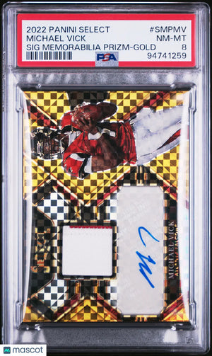 Michael Vick #SMPMV Gold PSA 8 2022 Panini Select Prizm Auto Patch 