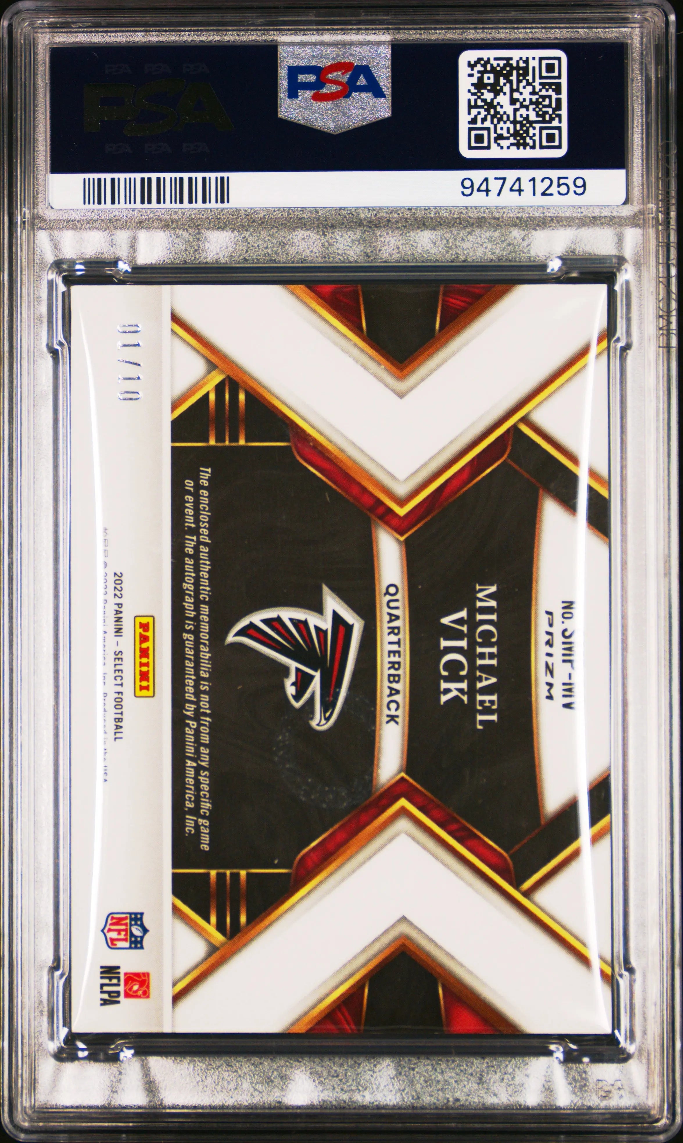 Michael Vick #SMPMV Gold PSA 8 2022 Panini Select Prizm Auto Patch 