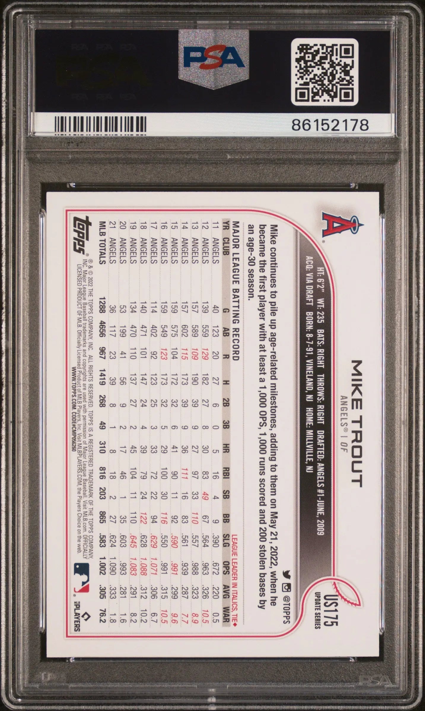 Mike Trout SSP Photo Update Topps 2022 PSA 10 SP 