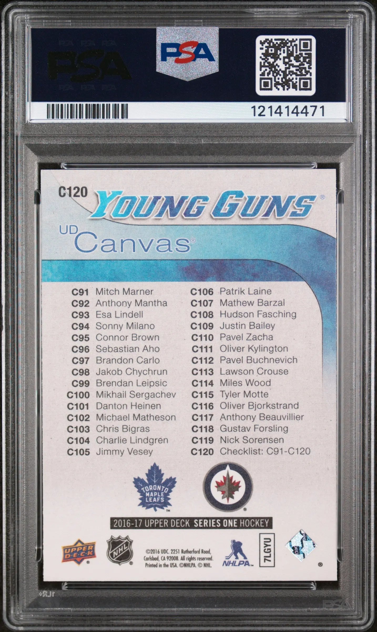 Mitch Marner Patrik Laine Young Guns Canvas PSA 10 UD 2016-17 16-17 Checklist SP 