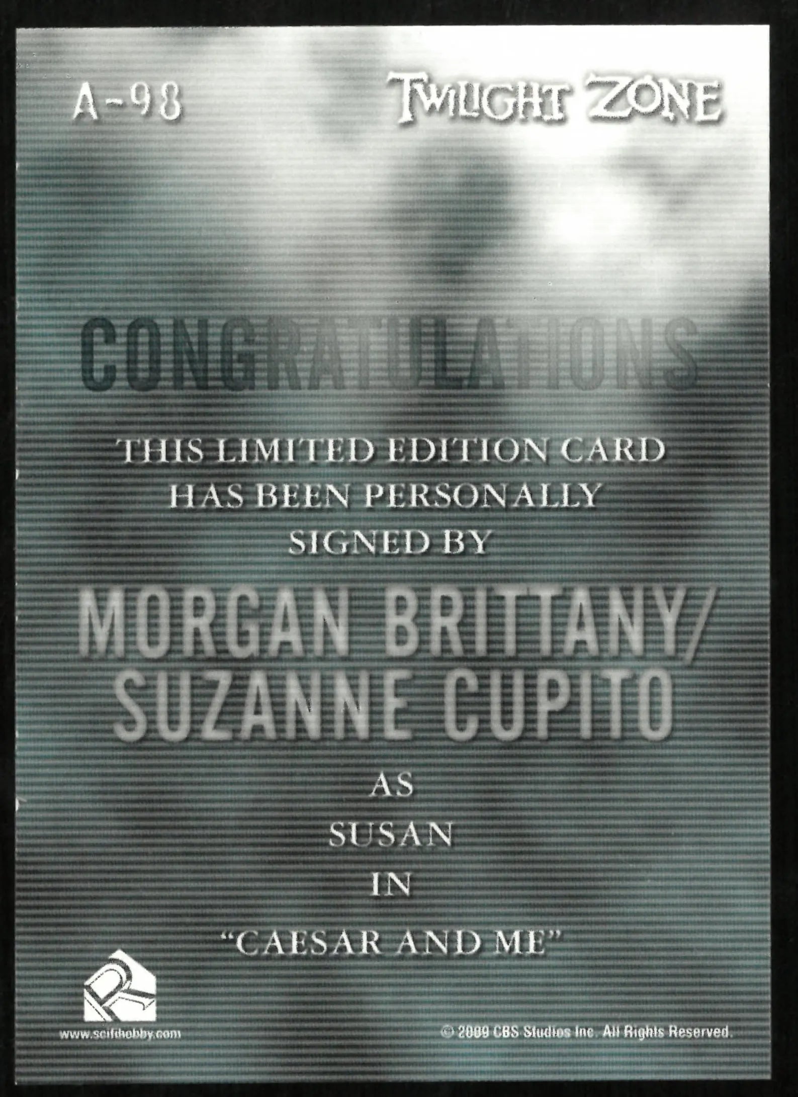 Morgan Brittany/Suzanna Cupito as Susan Twilight Zone Auto Autograph #A-98 