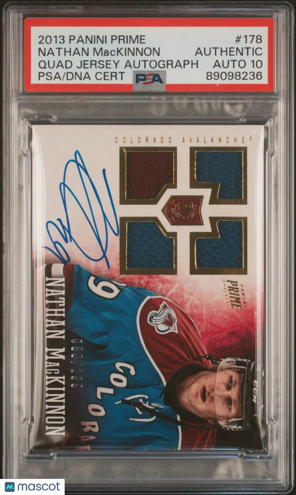 Nathan MacKinnon RC /199 Quad Jersey PSA Auto 10 Rookie Autograph Panini Prime 