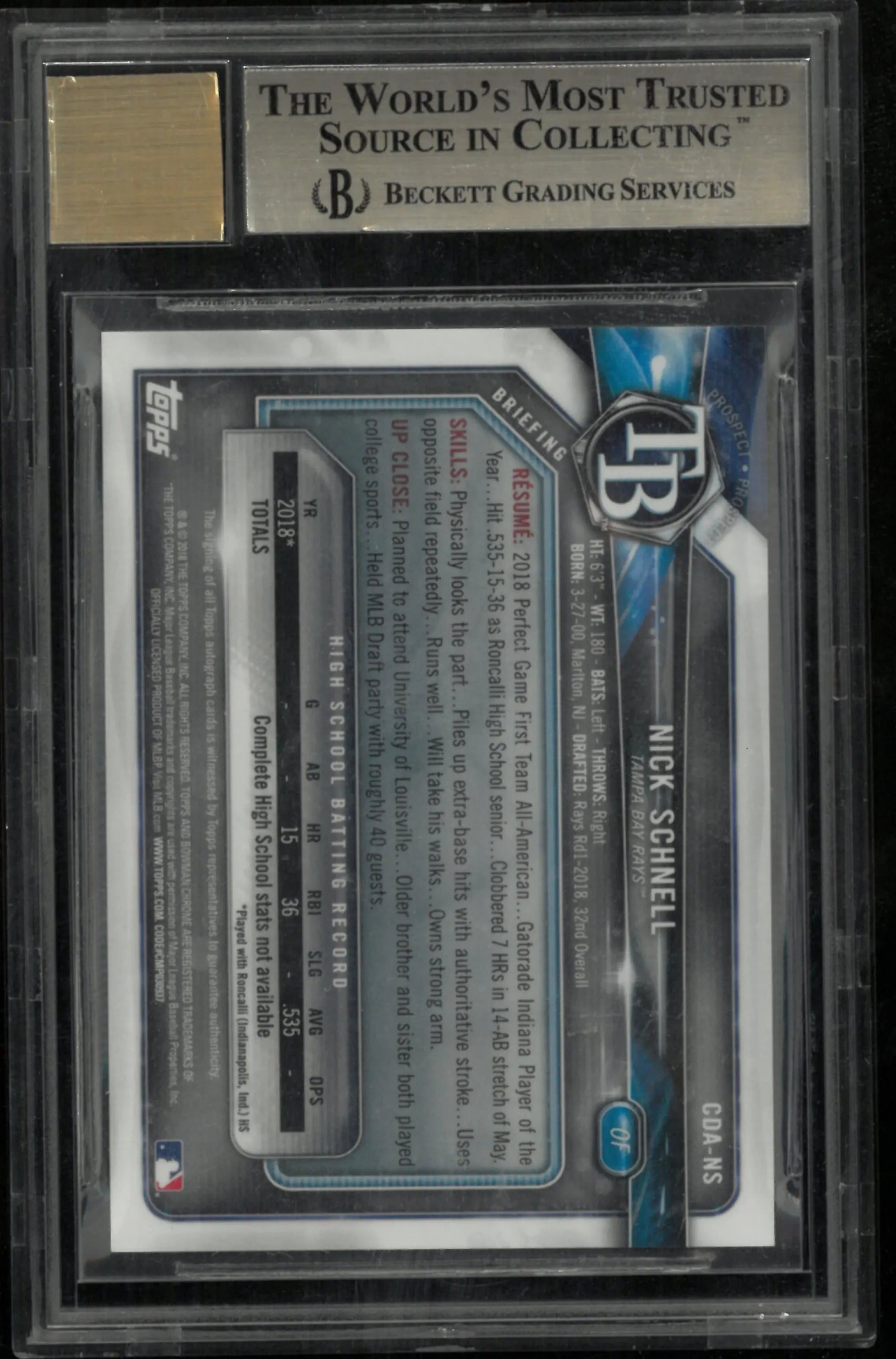 Nick Schnell /150 1st Auto RC BGS 9.5 2018 Bowman Chrome Draft Blue Wave 