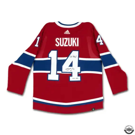 Nick Suzuki Autographed & Inscribed "Go Habs" Red Adidas Montreal Canadiens Jersey 