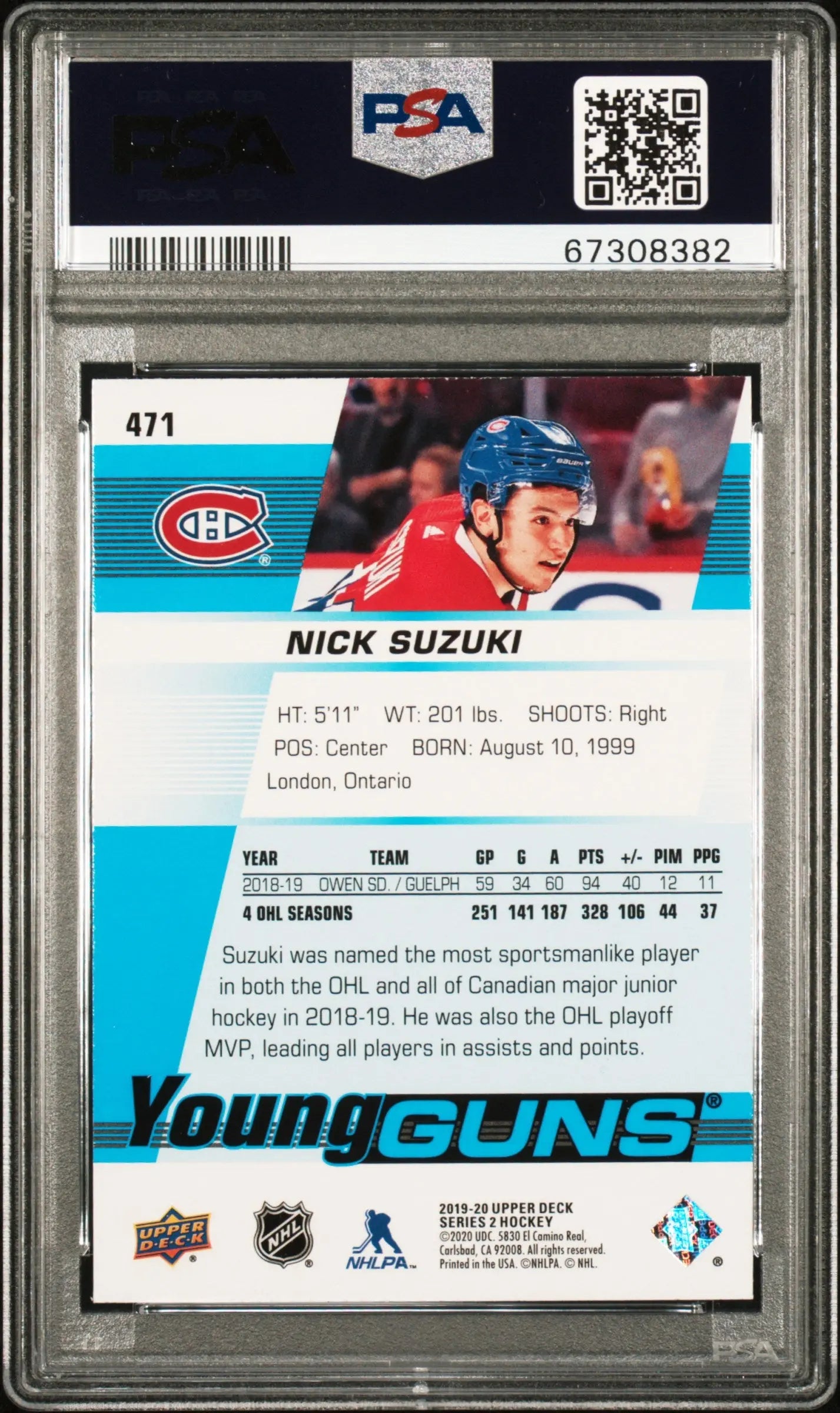 Nick Suzuki Young Guns PSA 10 RC Rookie 2019-20 19-20 UD Upper Deck 