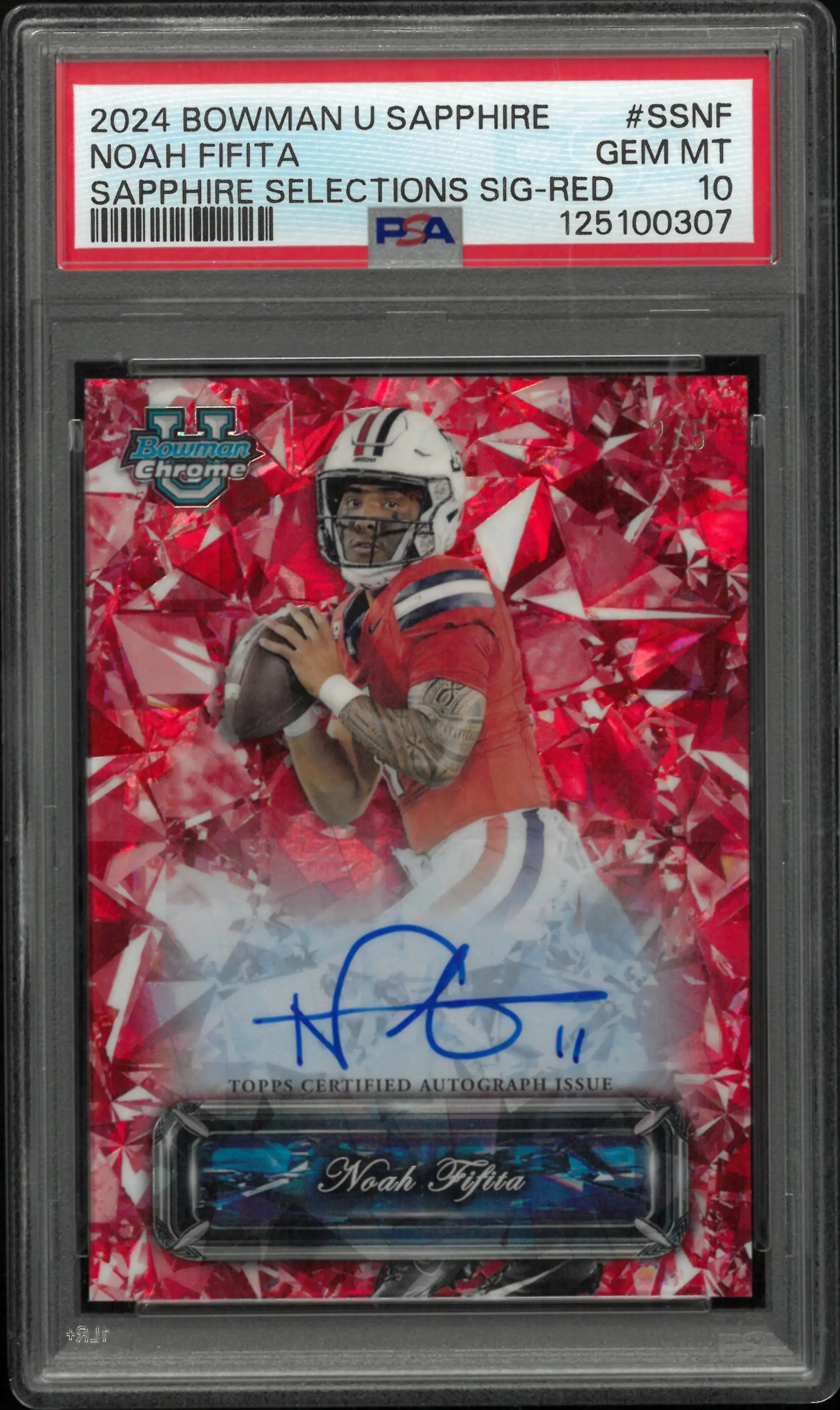 Noah Fifita Red /5 PSA 10 POP 1 2024 Bowman U Chrome RC Rookie Auto Autograph 