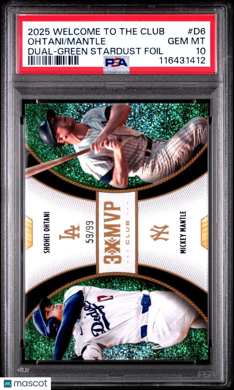 Ohtani Mantle PSA 10 /99 2025 Topps Welcome to the Club GREEN STARDUST FOIL 