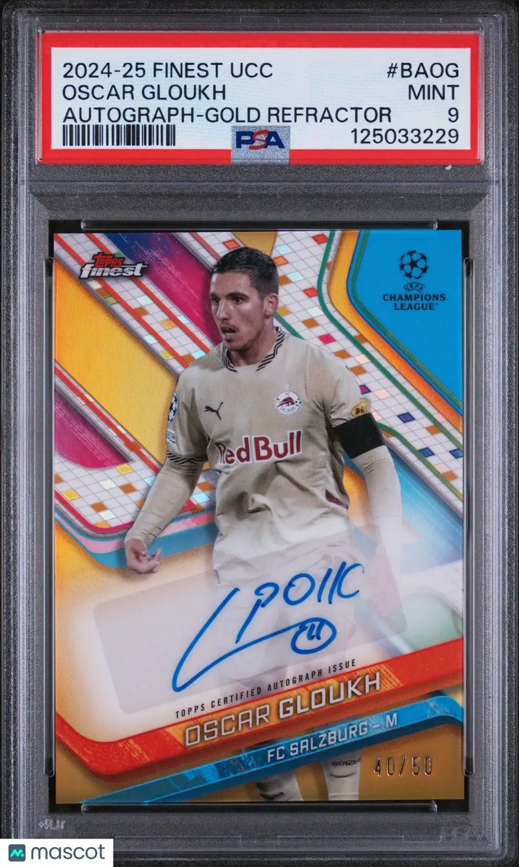 Oscar Gloukh Gold Refractor /50 PSA 9 2024-25 Topps Finest UEFA Auto Autograph 