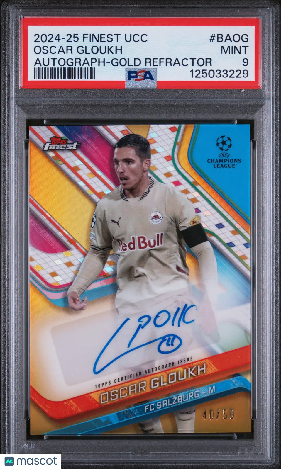 Oscar Gloukh Gold Refractor /50 PSA 9 2024-25 Topps Finest UEFA Auto Autograph 