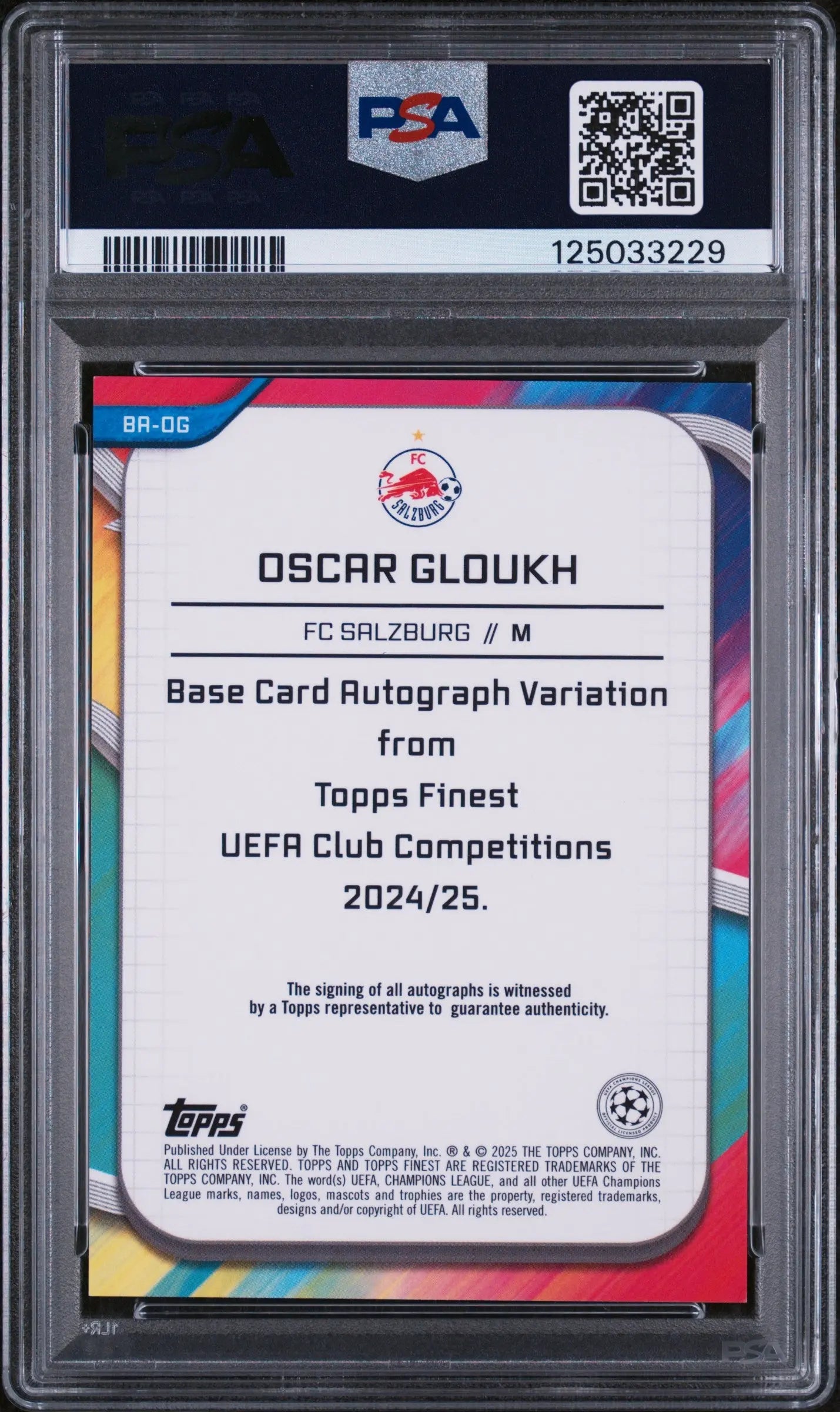 Oscar Gloukh Gold Refractor /50 PSA 9 2024-25 Topps Finest UEFA Auto Autograph 