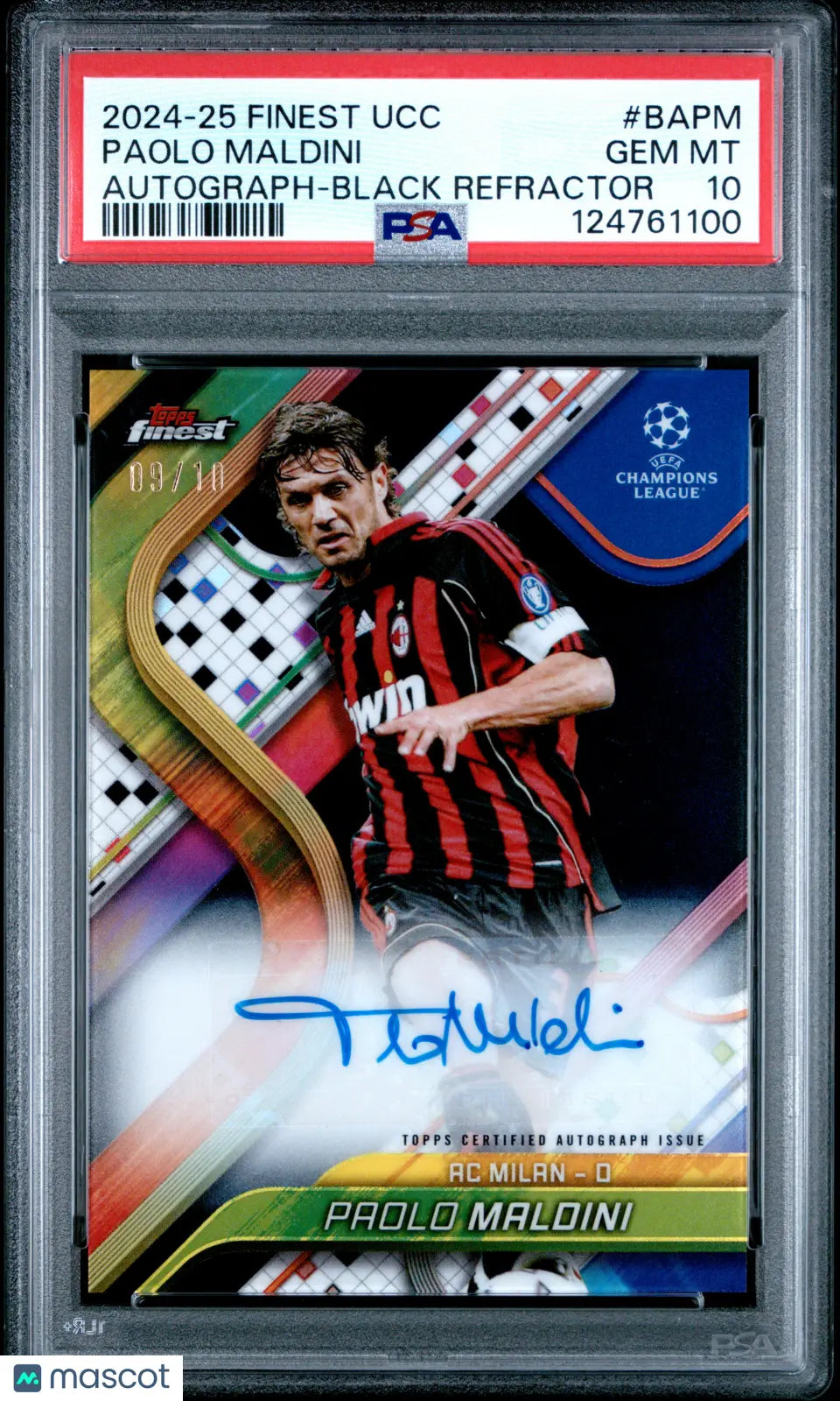 Paolo Maldini Auto /10 PSA 10 2024-25 Topps Finest UCC Black Refractor 