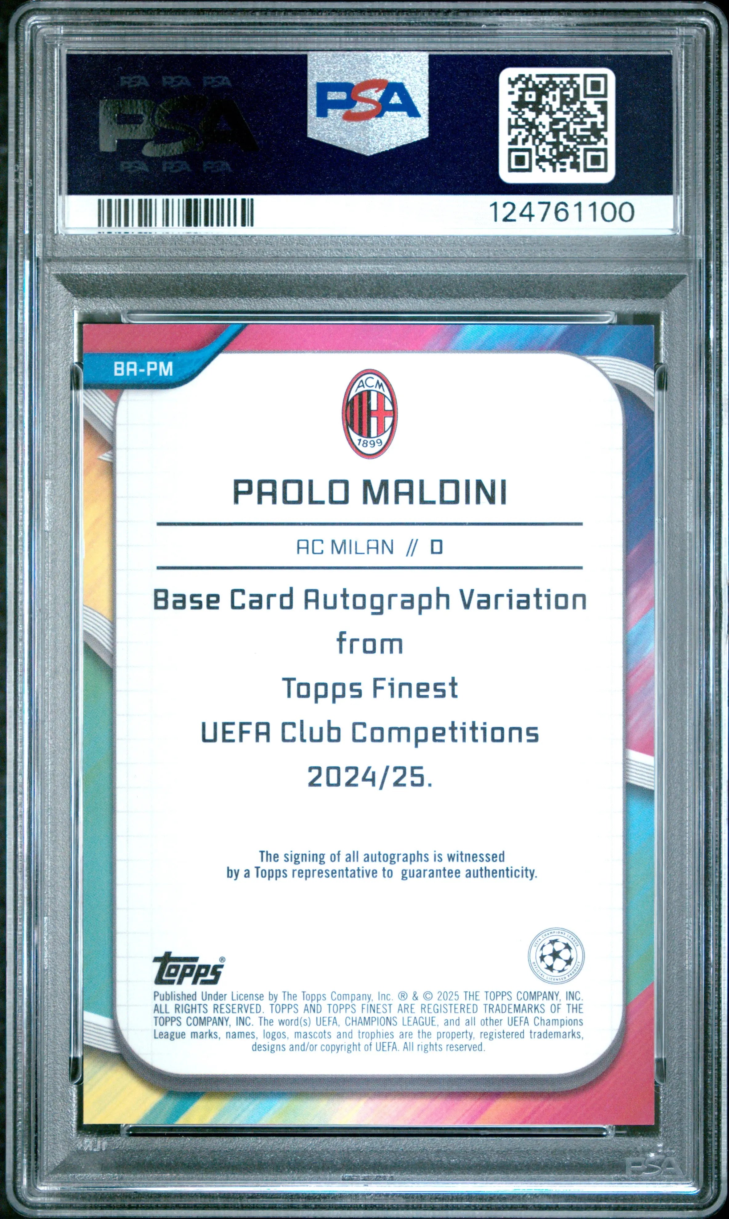 Paolo Maldini Auto /10 PSA 10 2024-25 Topps Finest UCC Black Refractor 