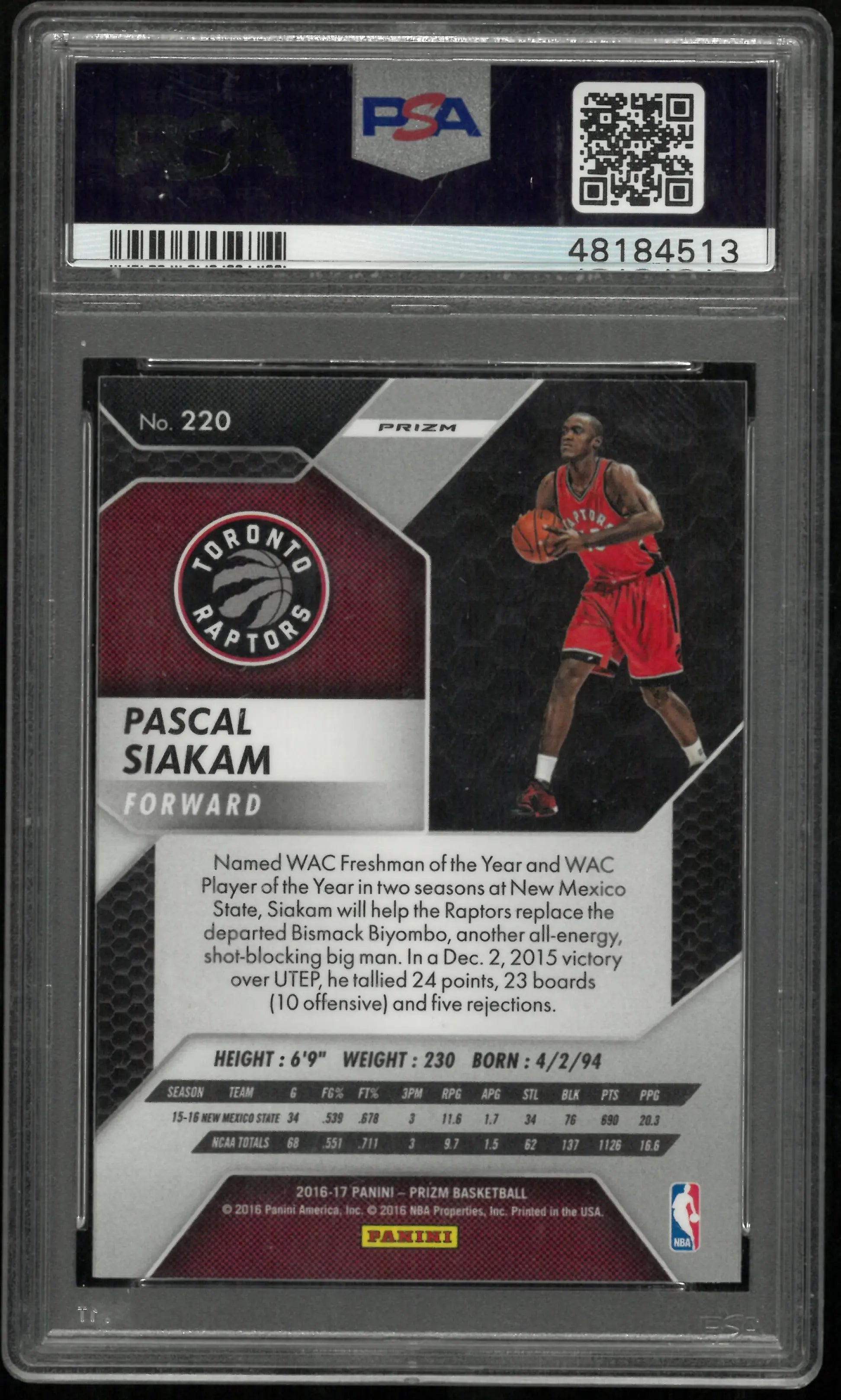 Pascal Siakam PSA 9 RC Rookie Prizm 2016-17 16-17 Panini Raptors GREEN RETAIL 