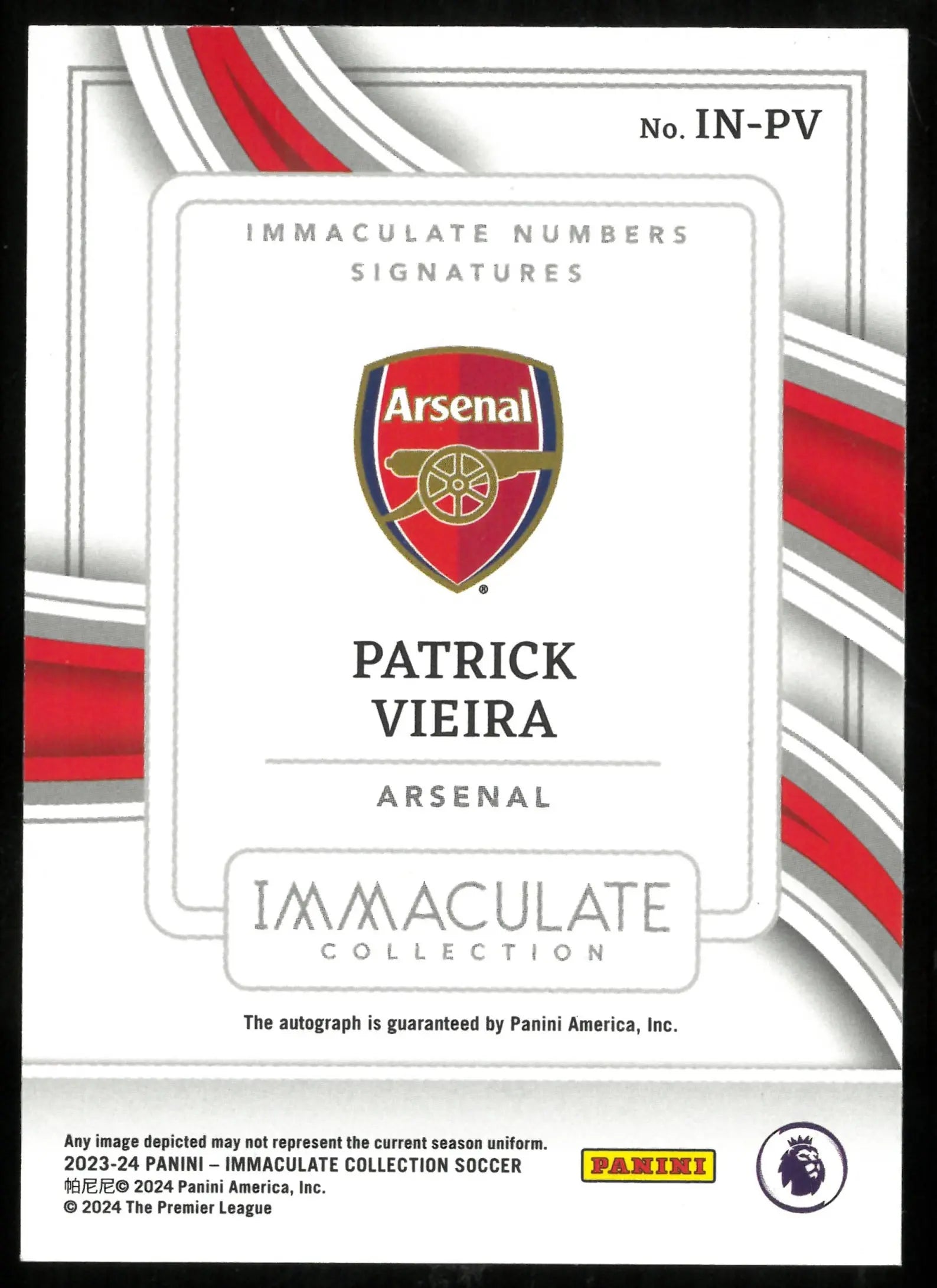 Patrick Vieira /49 Auto Immaculate Numbers Immaculate 2023-24 Arsenal 