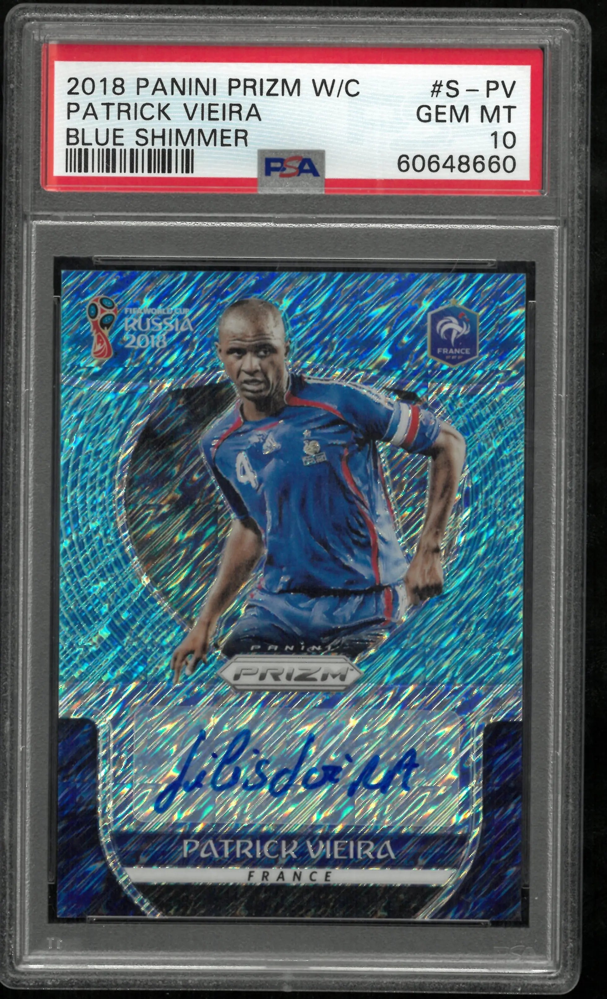 Patrick Vieira Blue Shimmer Auto PSA 10 2018 Panini Prizm World Cup France 