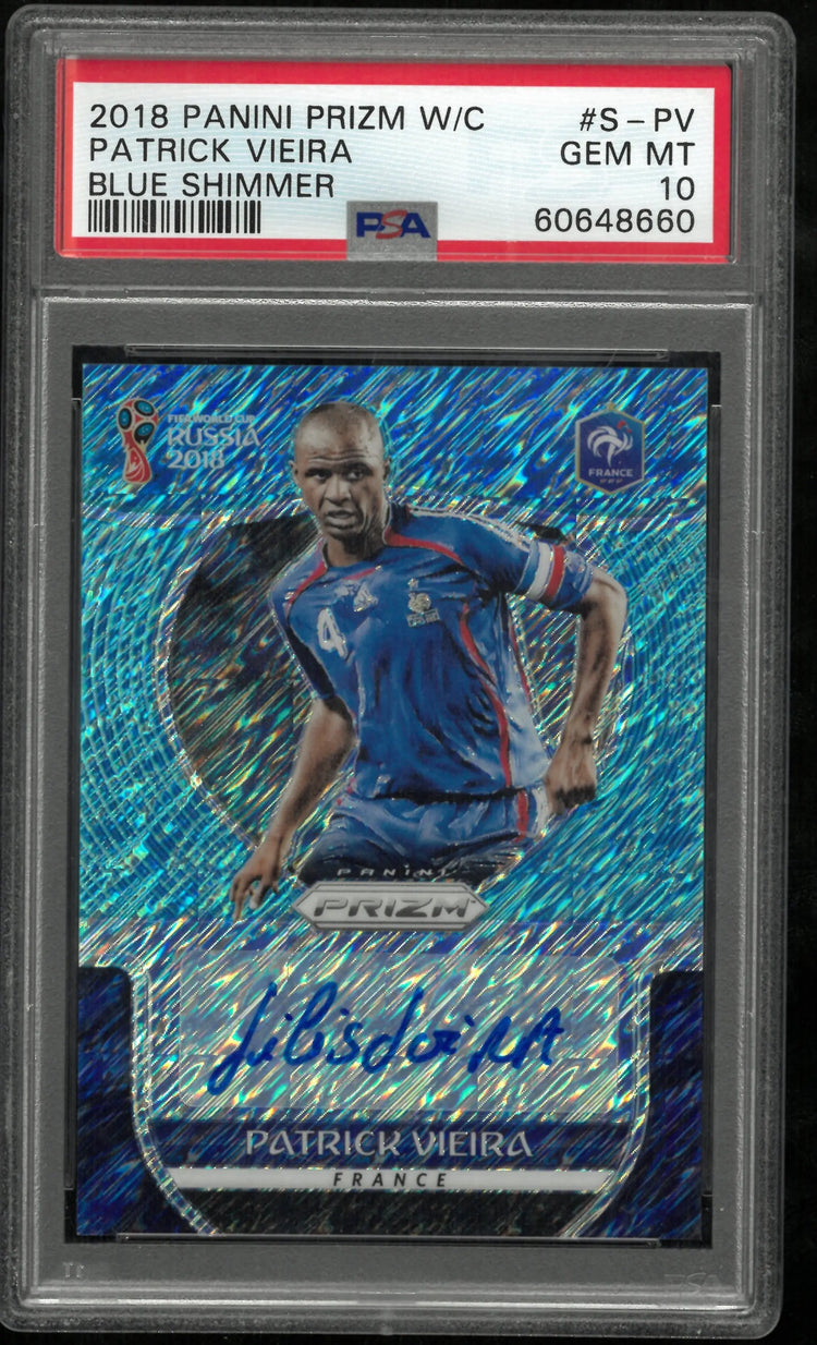 Patrick Vieira Blue Shimmer Auto PSA 10 2018 Panini Prizm World Cup France 
