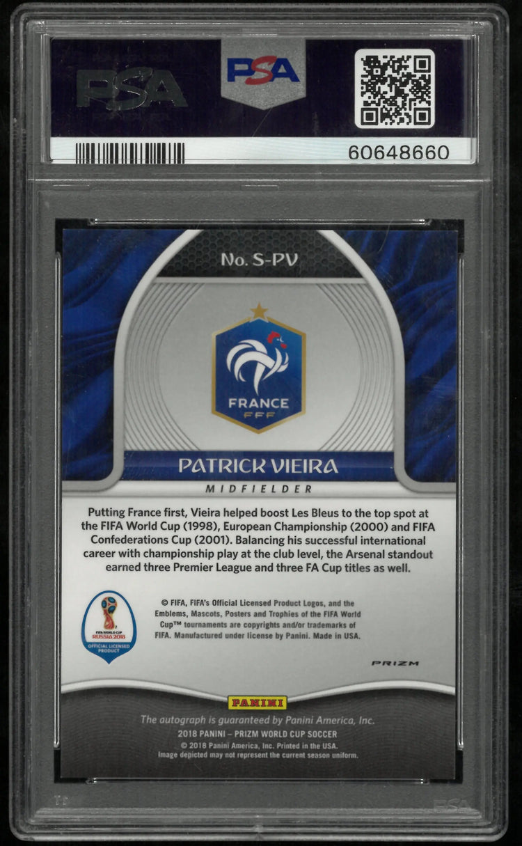 Patrick Vieira Blue Shimmer Auto PSA 10 2018 Panini Prizm World Cup France 