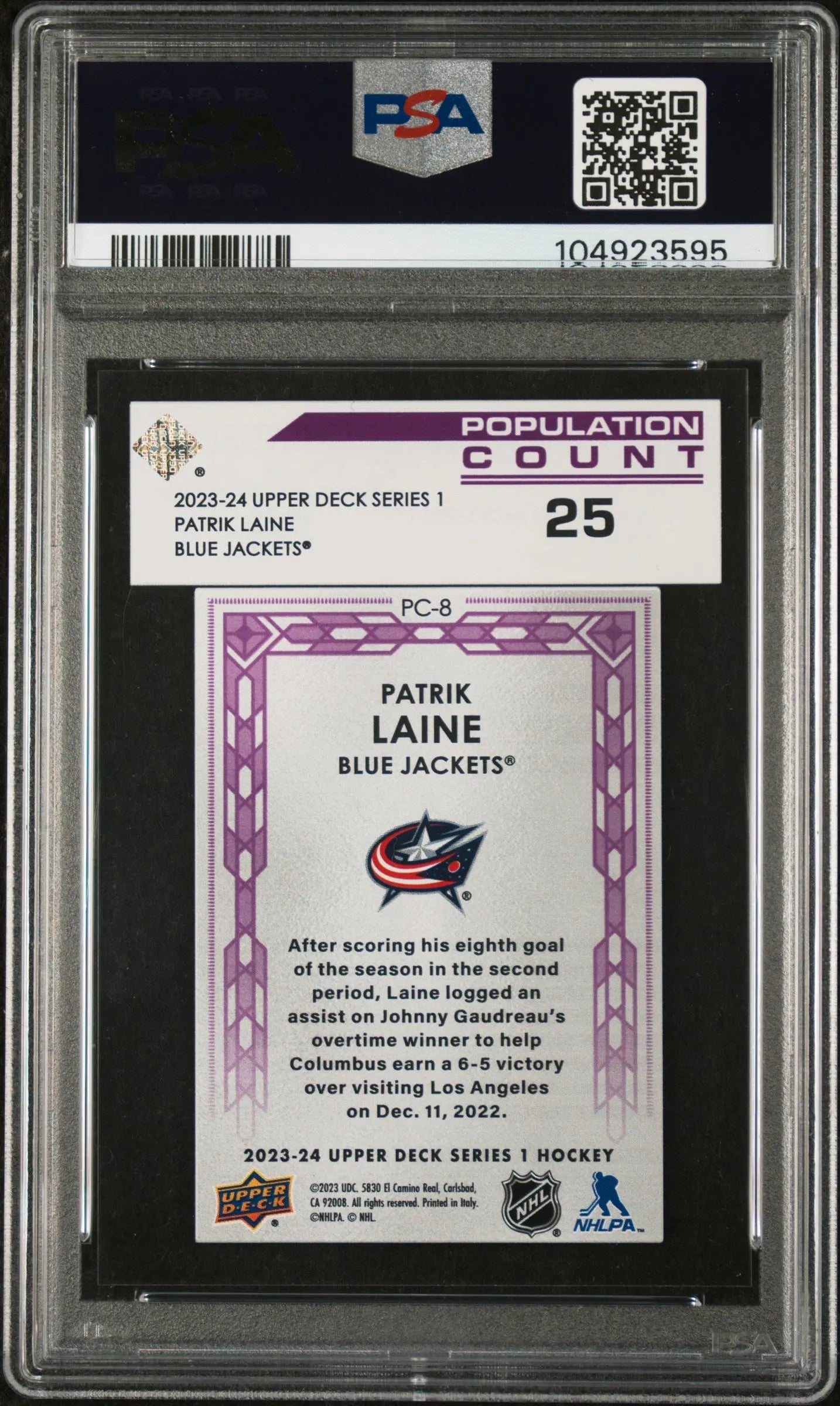 Patrik Laine Population Count 25 2023-23 Upper Deck UD PSA 9 Acetate 