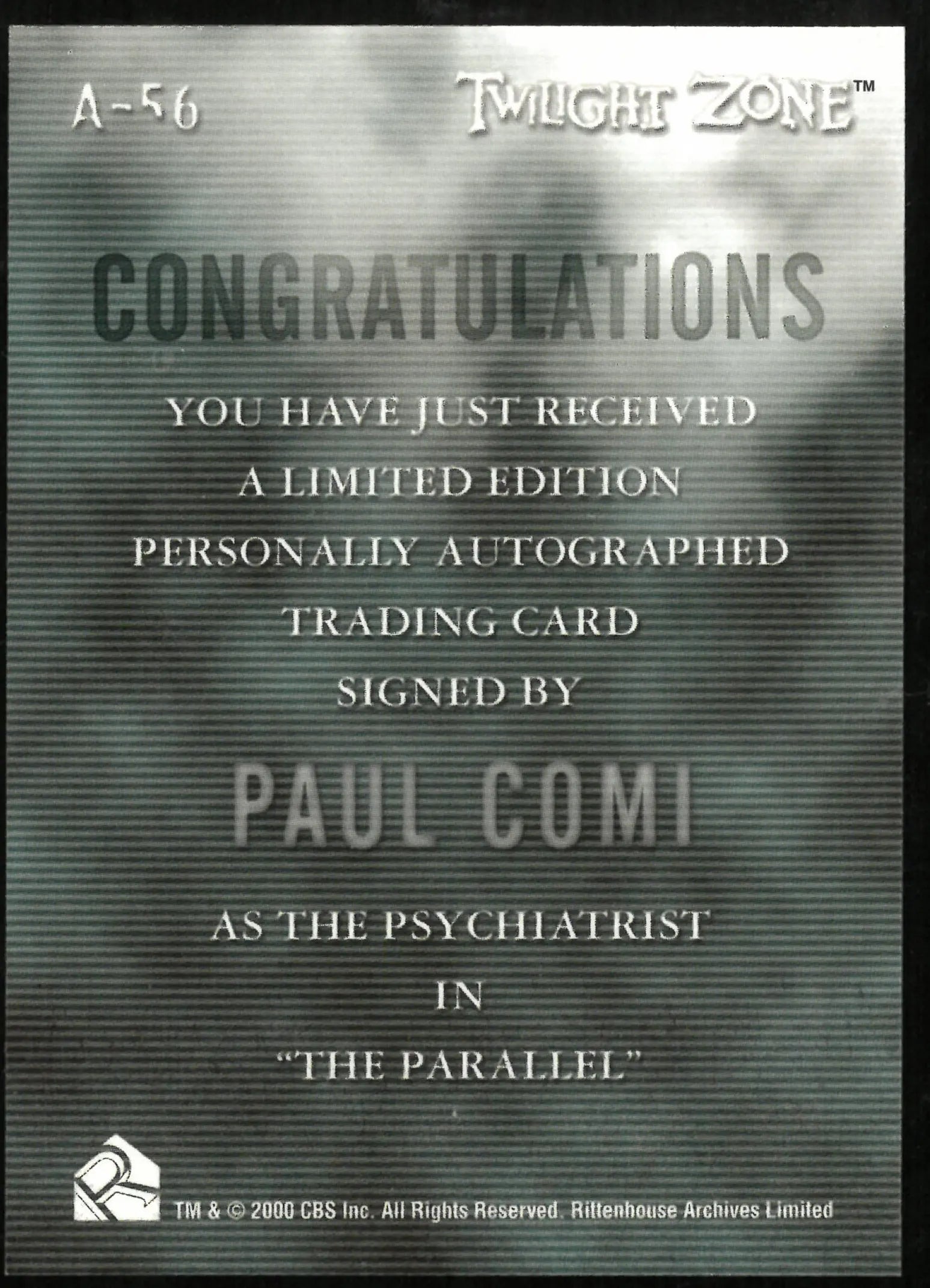 Paul Comi as The Psychiatrist Twilight Zone Auto Autograph #A-156 