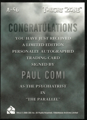Paul Comi as The Psychiatrist Twilight Zone Auto Autograph #A-156 