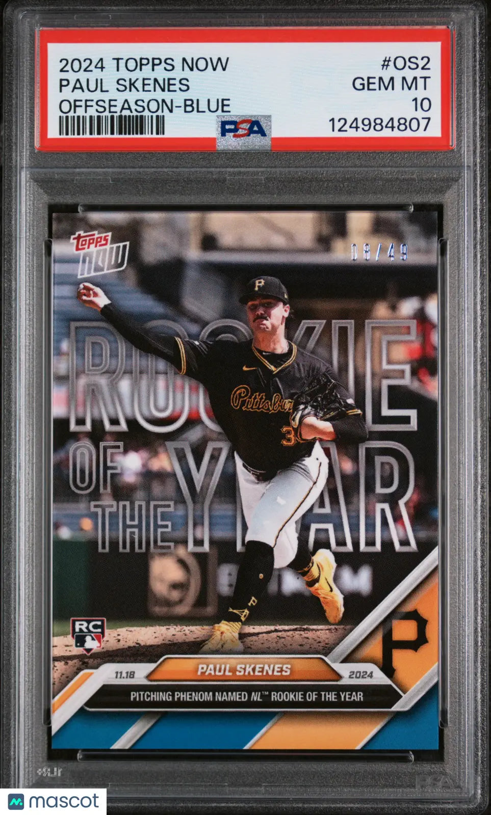 Paul Skenes RC Rookie /49 PSA 10 2024 Topps NOW Offseason BLUE ROY Pirates 