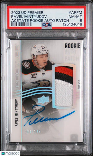 Pavel Mintyukov Premier patch Auto RC Rookie /249 2023-24 23-24 Upper Deck PSA 8 