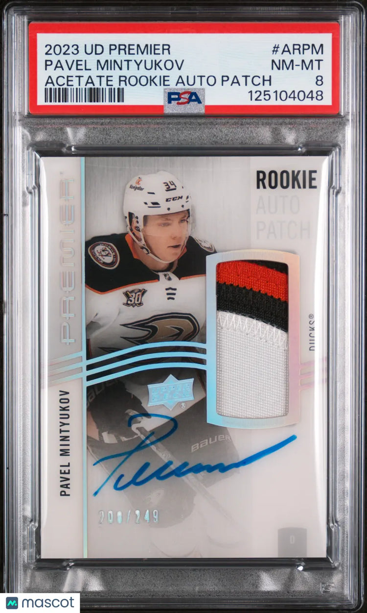 Pavel Mintyukov Premier patch Auto RC Rookie /249 2023-24 23-24 Upper Deck PSA 8 