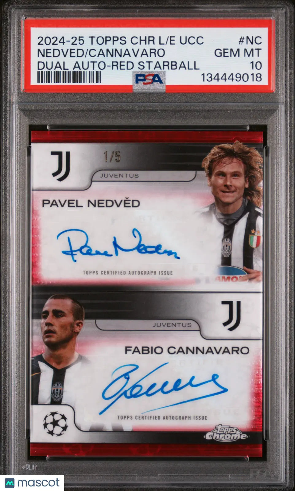 Pavel Nedved Fabio Cannavaro Auto /5 1/5 PSA 10 24-25 Topps Chrome Starball Red 