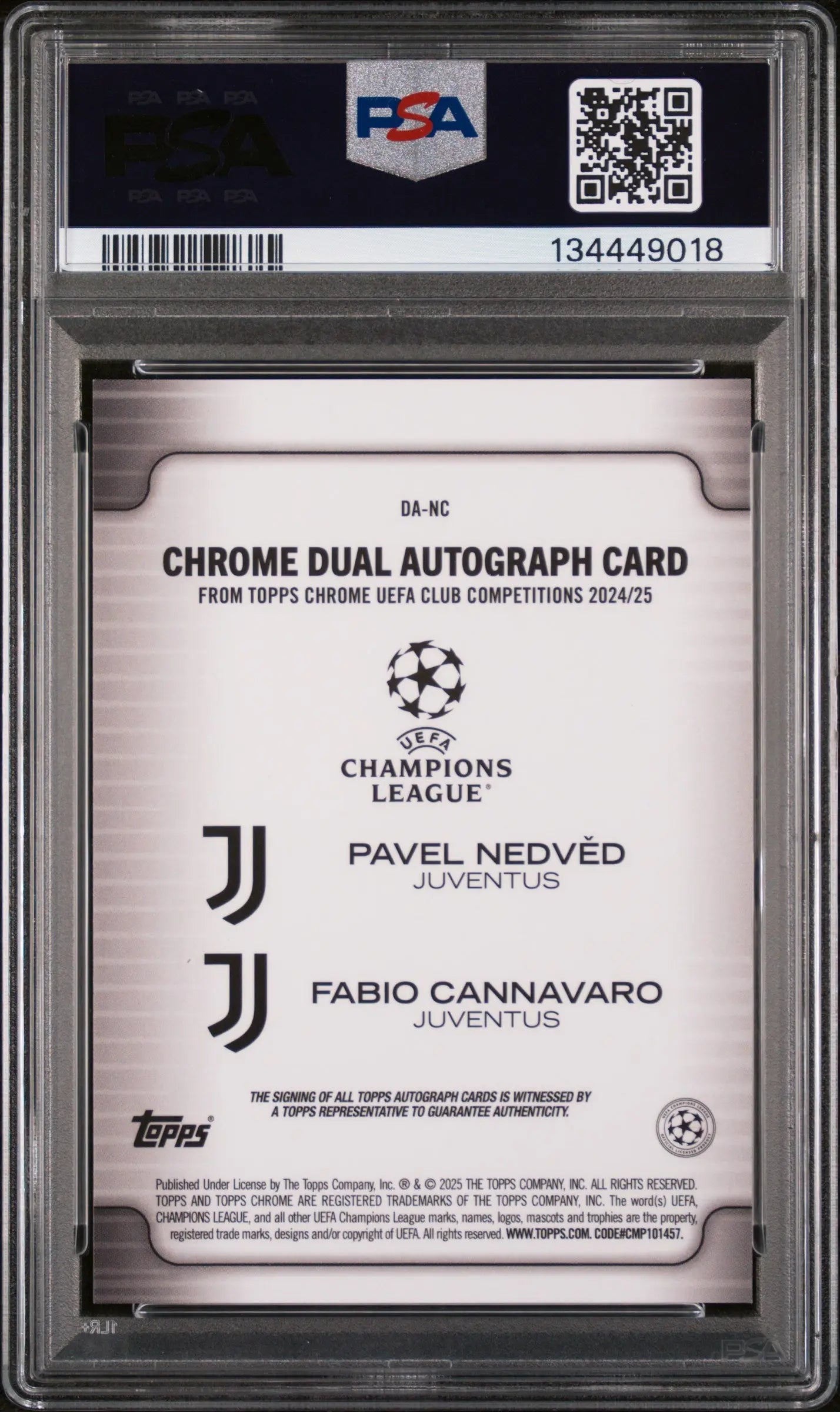 Pavel Nedved Fabio Cannavaro Auto /5 1/5 PSA 10 24-25 Topps Chrome Starball Red 