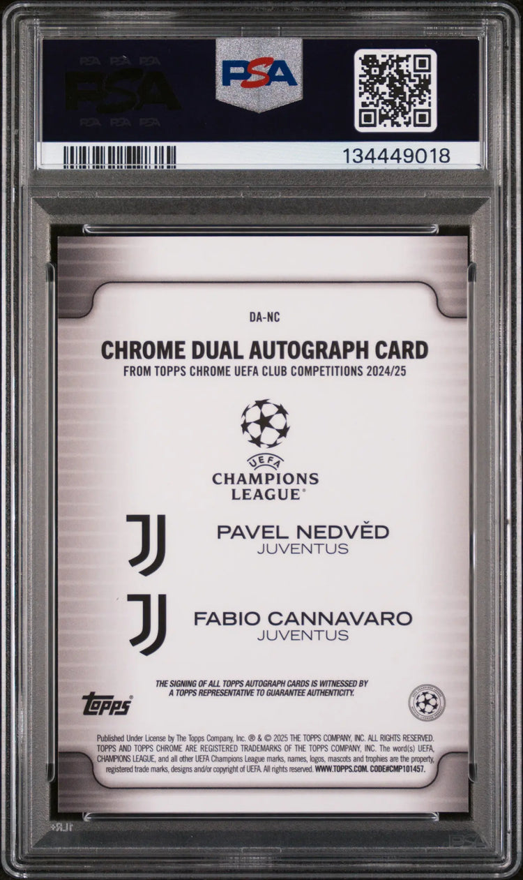 Pavel Nedved Fabio Cannavaro Auto /5 1/5 PSA 10 24-25 Topps Chrome Starball Red 