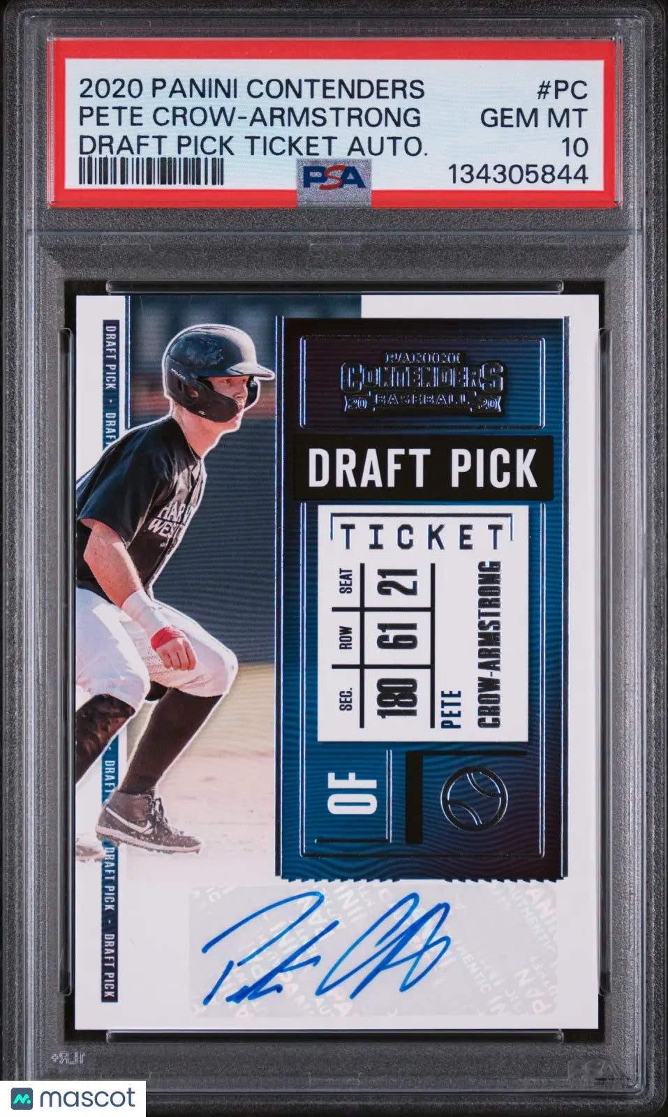 Pete Crow-Armstrong Auto PSA 10 RC  2020 Panini Contenders Draft Pick Ticket 