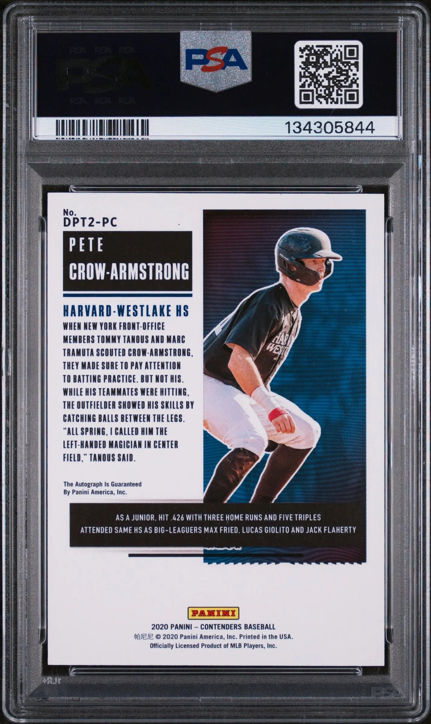 Pete Crow-Armstrong Auto PSA 10 RC  2020 Panini Contenders Draft Pick Ticket 